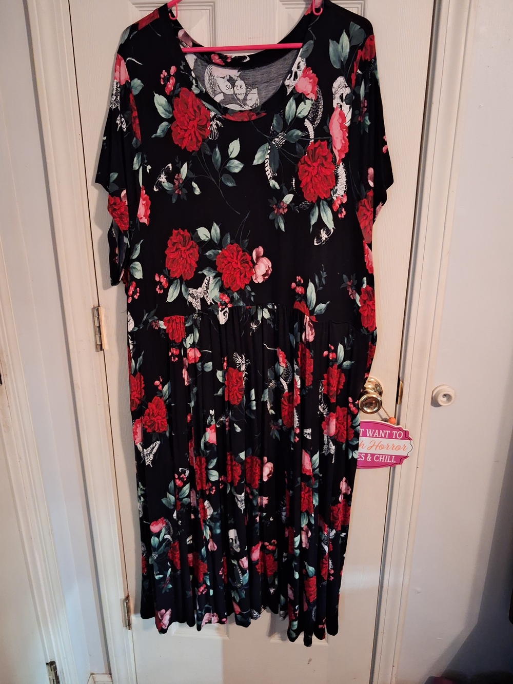 torrid Black Midi Dress with Red Floral Print